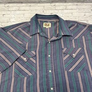 Vtg Ely Cattleman Shirt Mens XXL Striped Pearl Snap Western Cowboy  Shirt